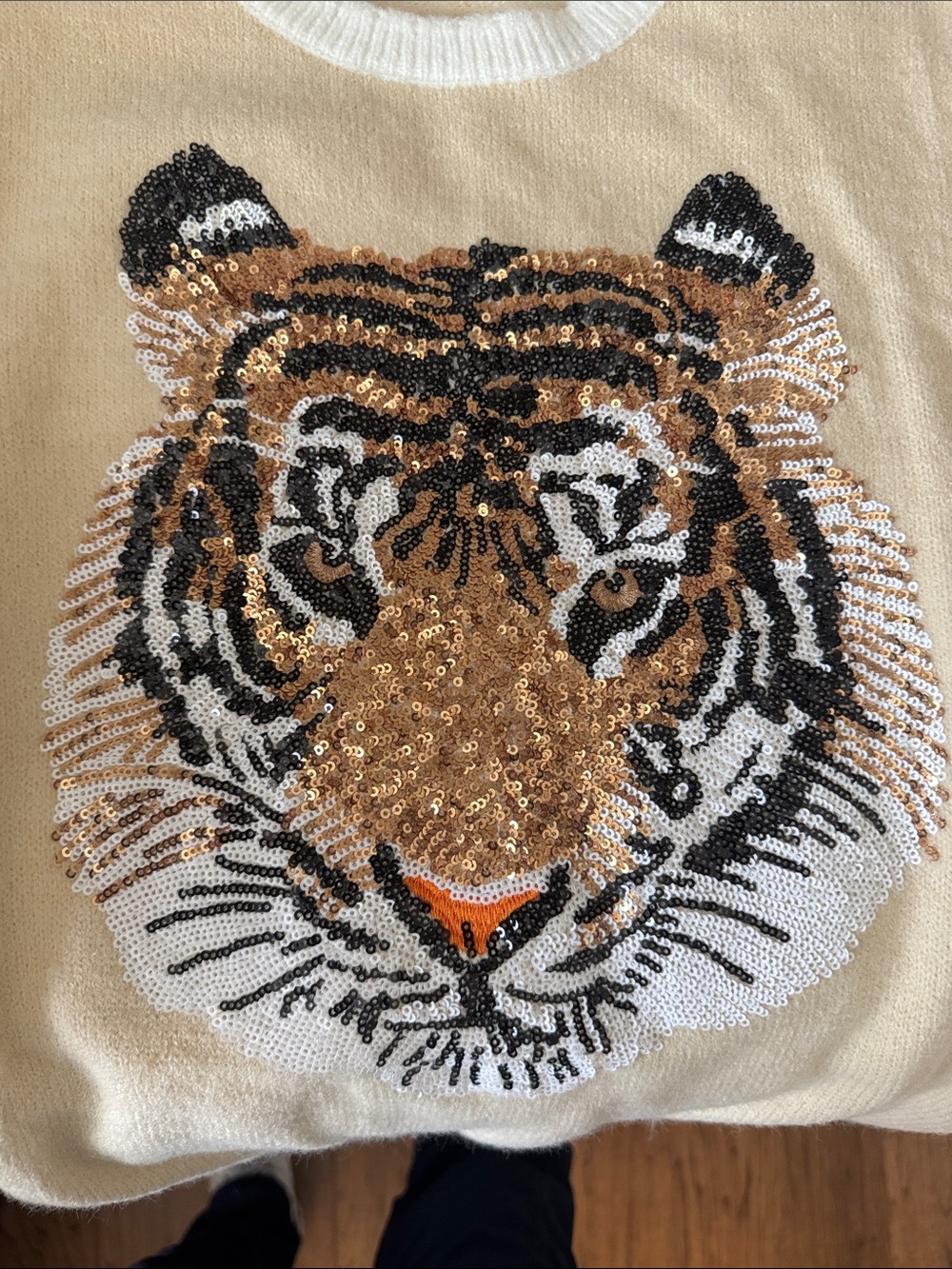 Sequin Tiger sweater Tank Top - Cream - Picture 3 of 3